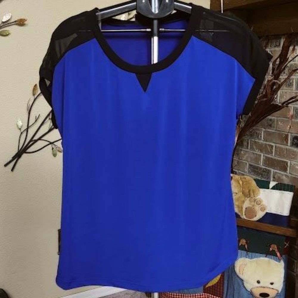 NWT Worthington blue / black blouse sz large